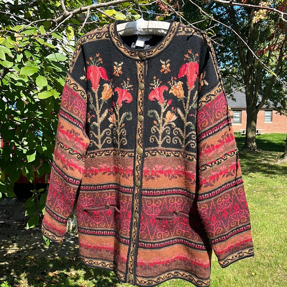 Coldwater Creek IceLanding design Knit Lining Jacket  100% Shetland Wool